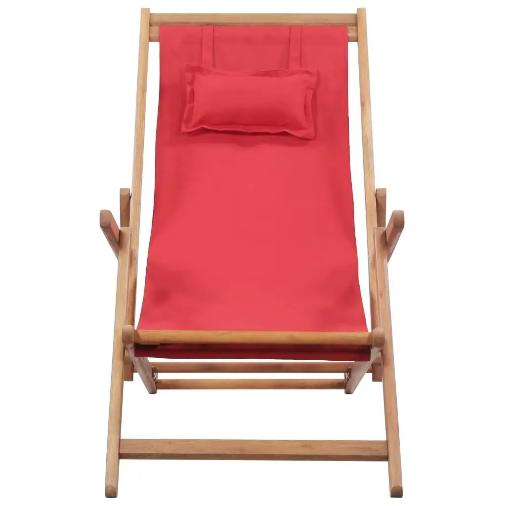 Folding Beach Chair Fabric and Wooden Frame Red 43995