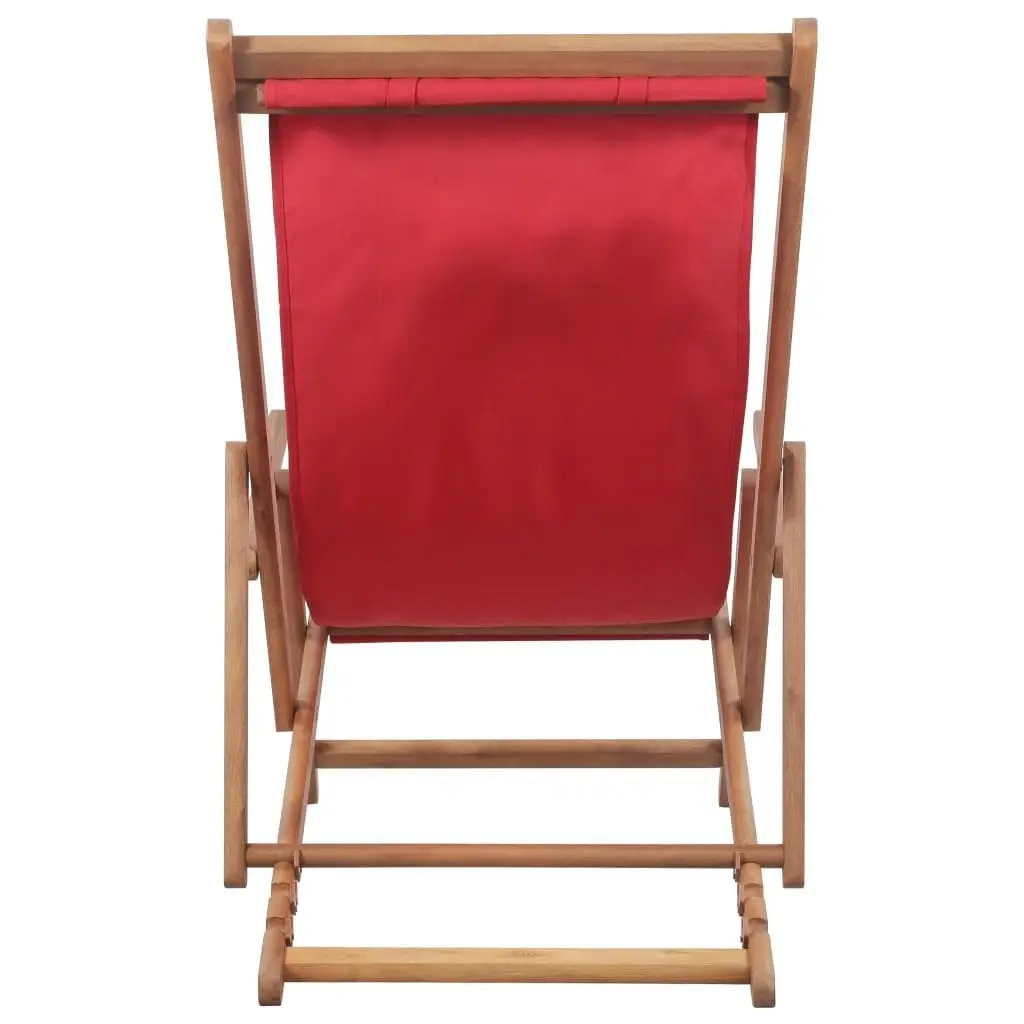 Folding Beach Chair Fabric and Wooden Frame Red 43995