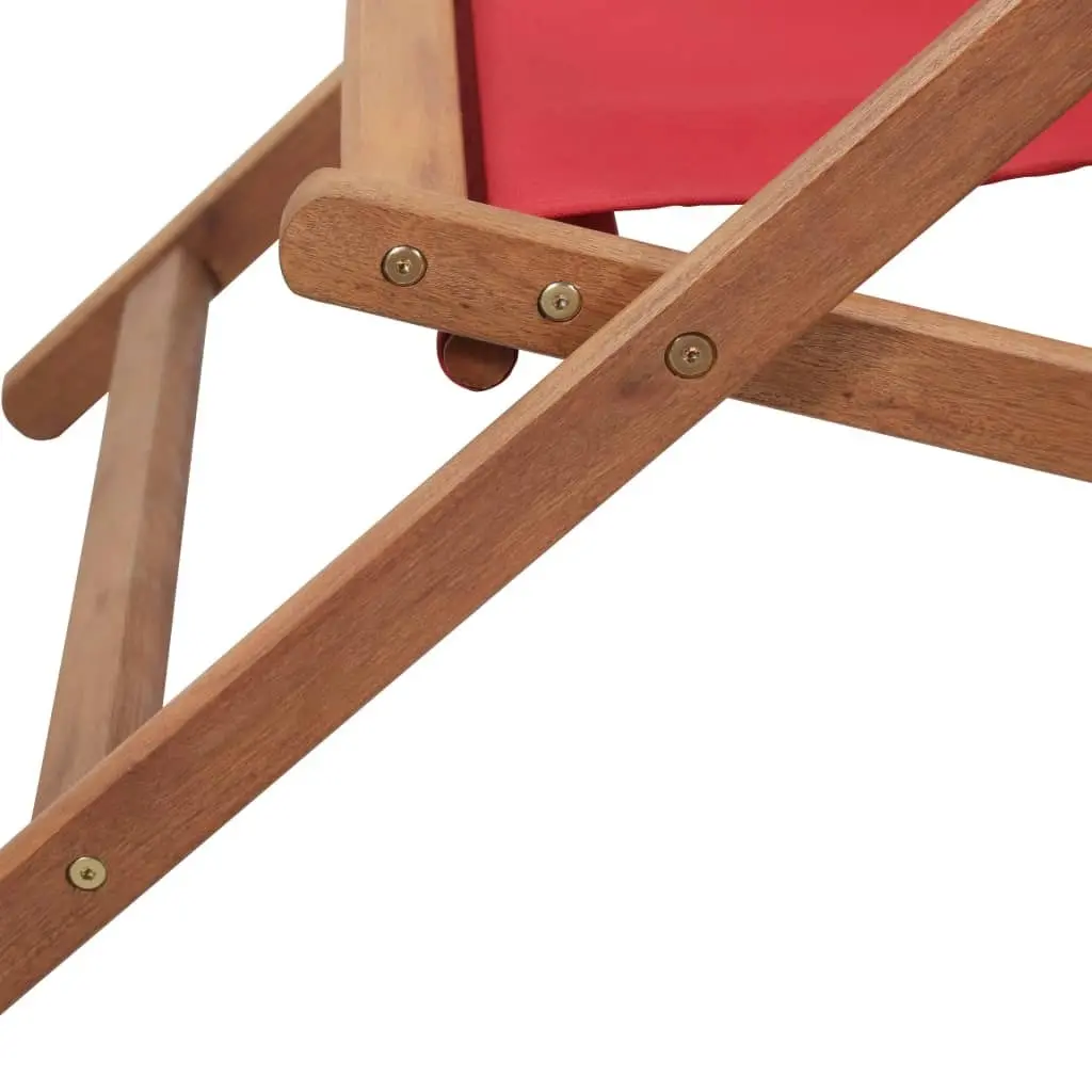 Folding Beach Chair Fabric and Wooden Frame Red 43995