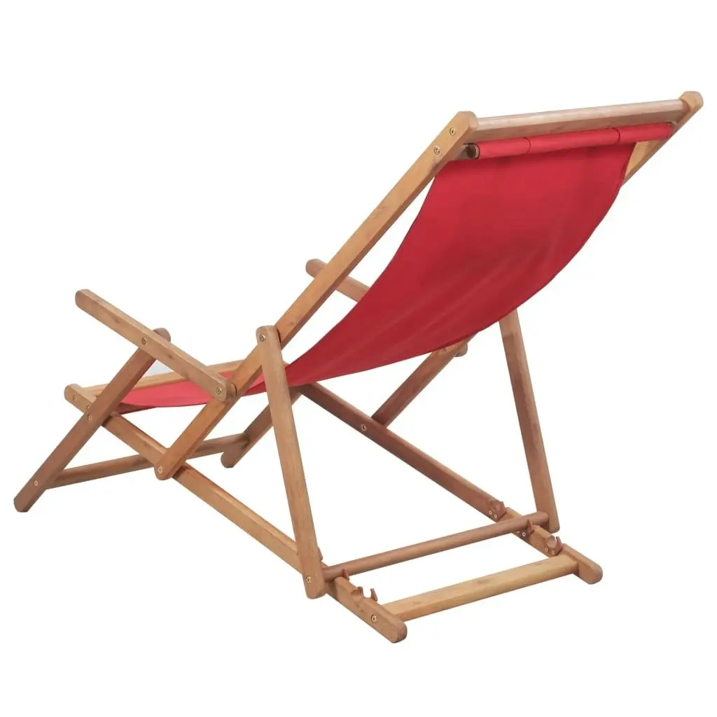 Folding Beach Chair Fabric and Wooden Frame Red 43995