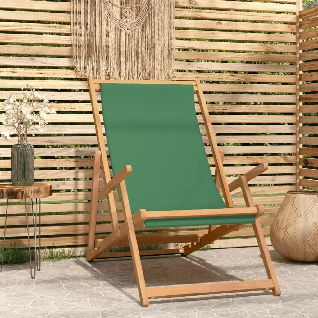 Folding Beach Chair Solid Wood Teak Green 317699