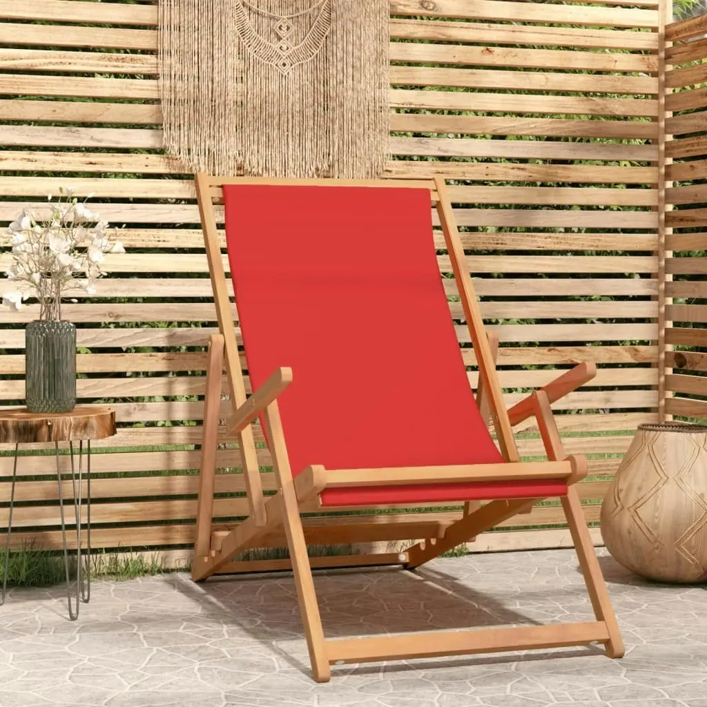 Folding Beach Chair Solid Wood Teak Red 317700