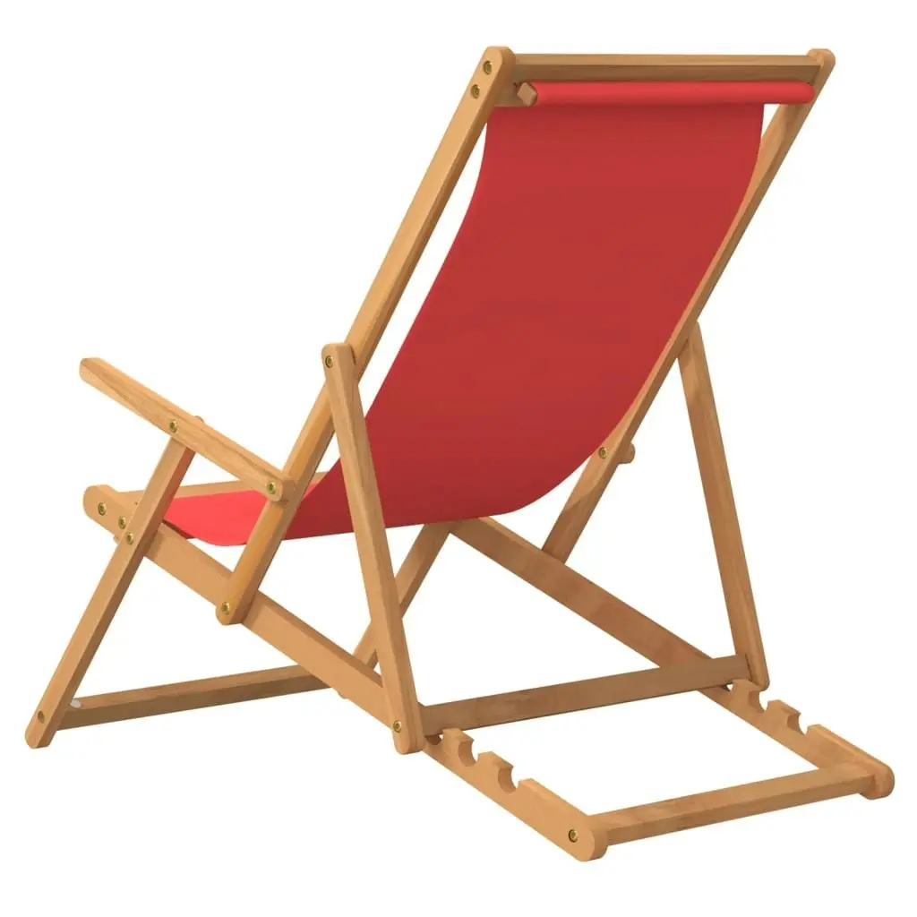 Folding Beach Chair Solid Wood Teak Red 317700