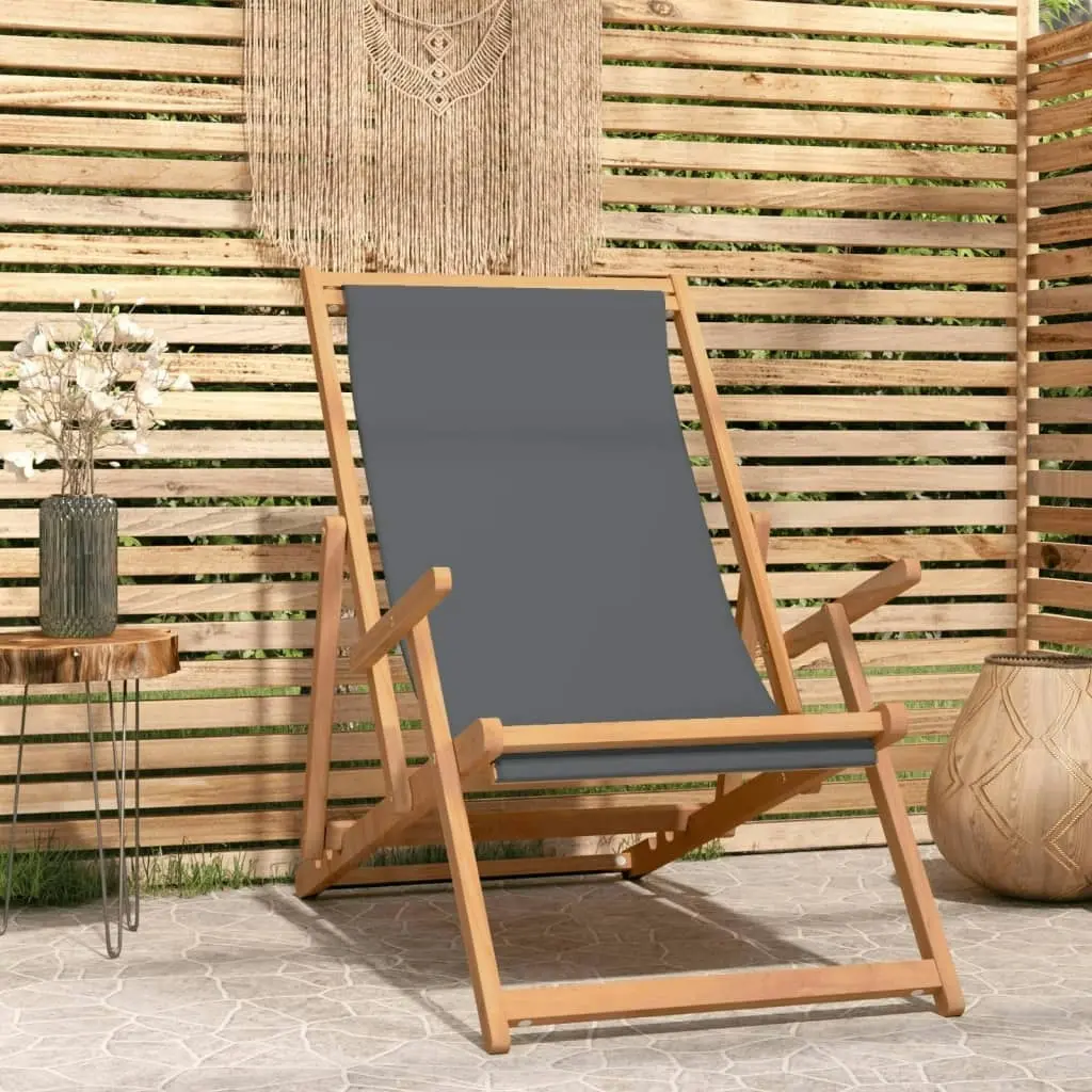 Folding Beach Chair Solid Wood Teak Grey 317698