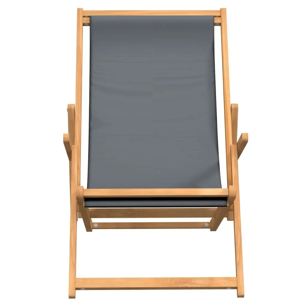 Folding Beach Chair Solid Wood Teak Grey 317698