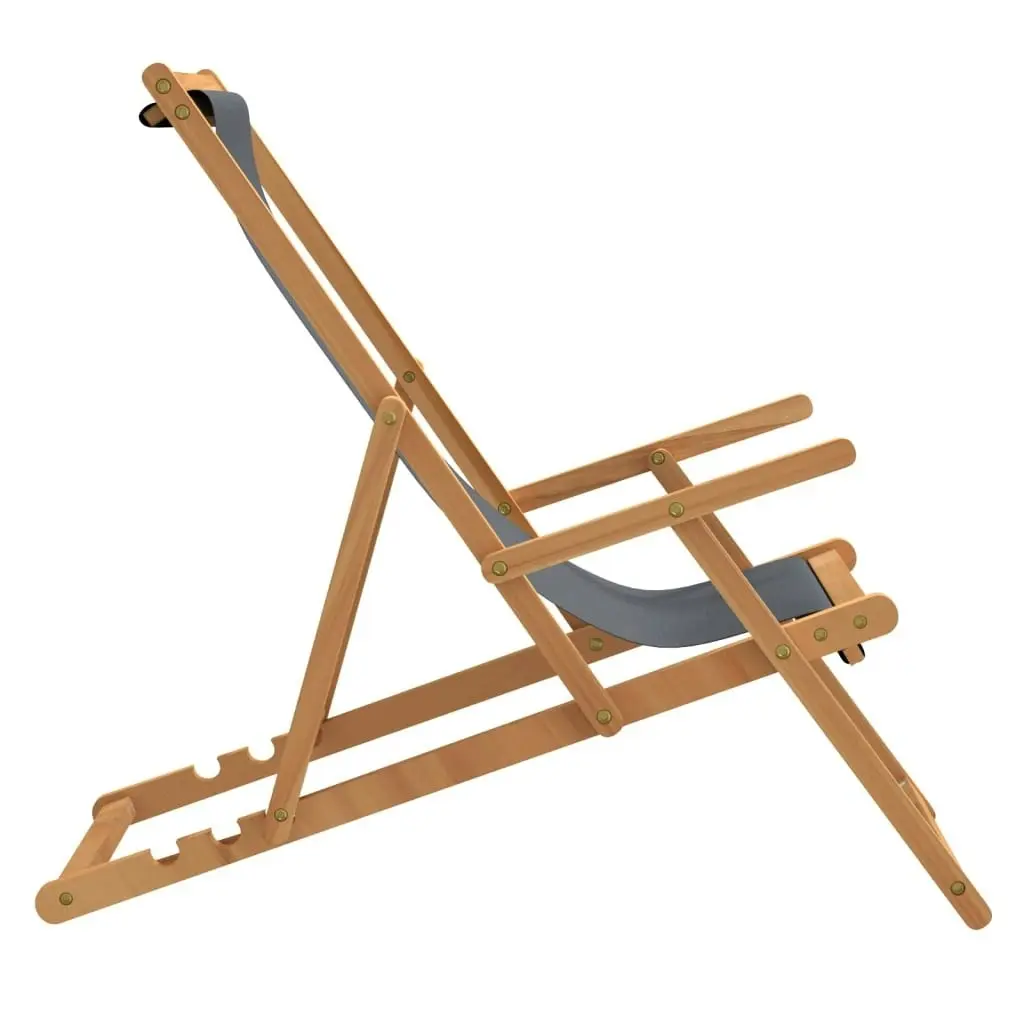 Folding Beach Chair Solid Wood Teak Grey 317698