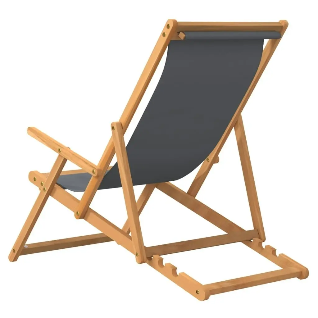 Folding Beach Chair Solid Wood Teak Grey 317698