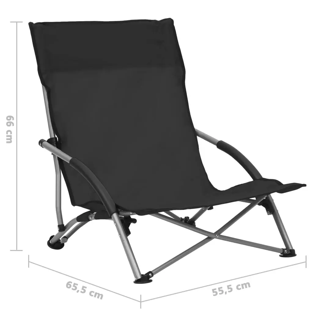 Folding Beach Chairs 2 pcs Black Fabric 312489