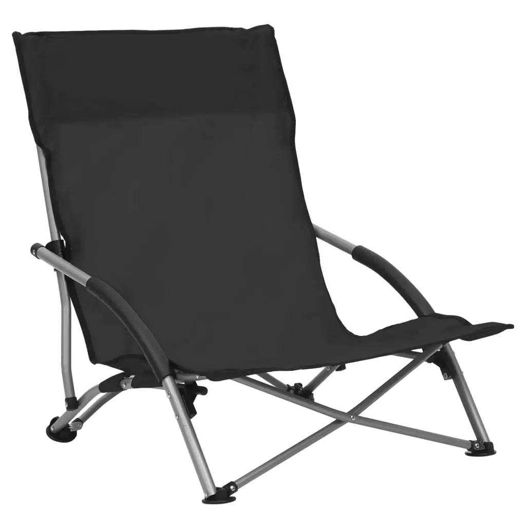 Folding Beach Chairs 2 pcs Black Fabric 312489