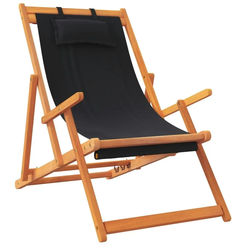 Folding Beach Chairs 2 pcs Black Fabric 3214486