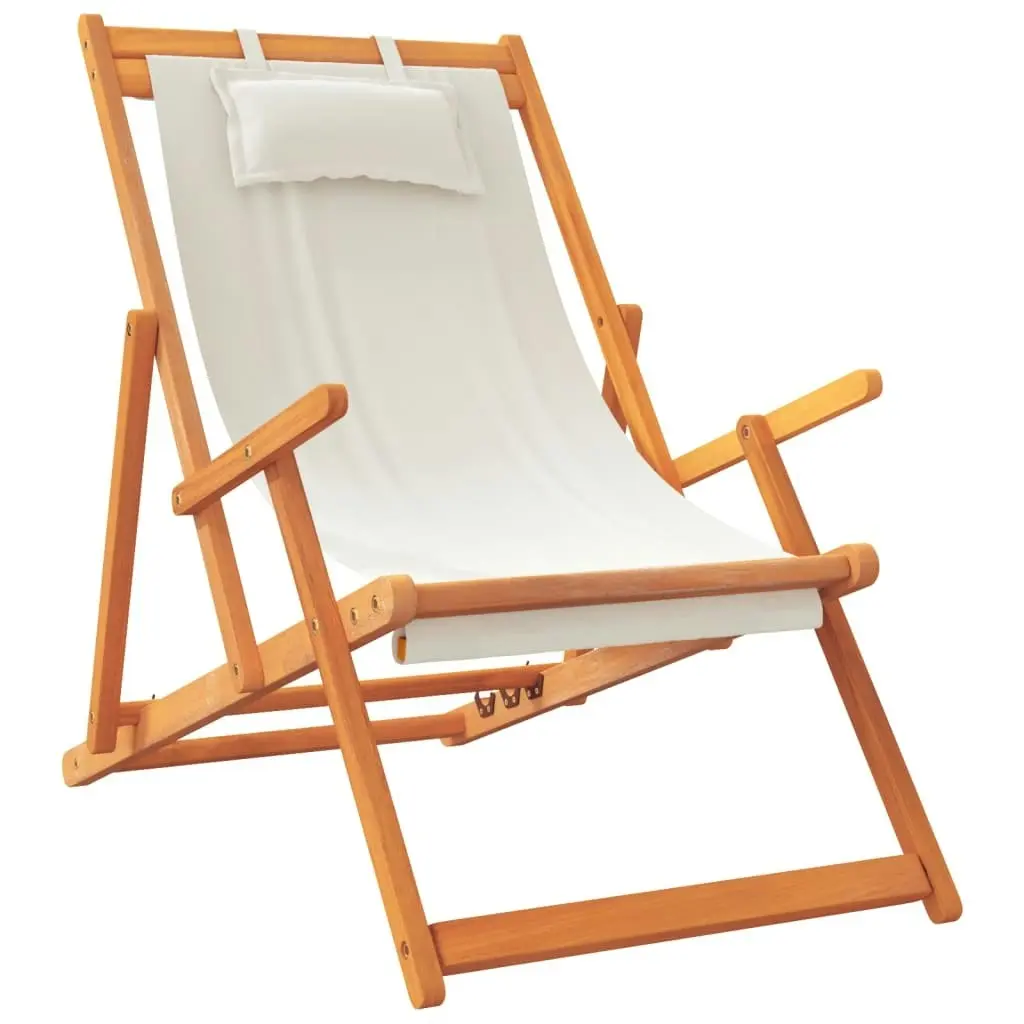 Folding Beach Chairs 2 pcs Cream Fabric 3214484