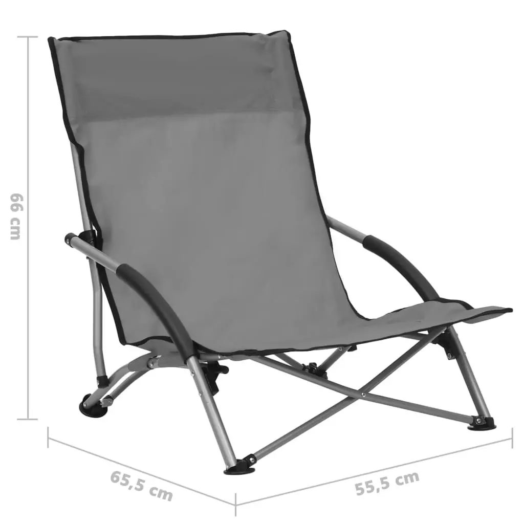 Folding Beach Chairs 2 pcs Grey Fabric 312491