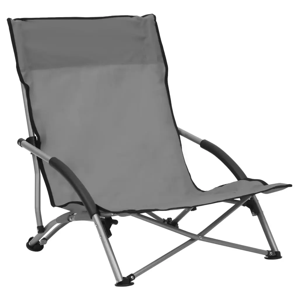 Folding Beach Chairs 2 pcs Grey Fabric 312491