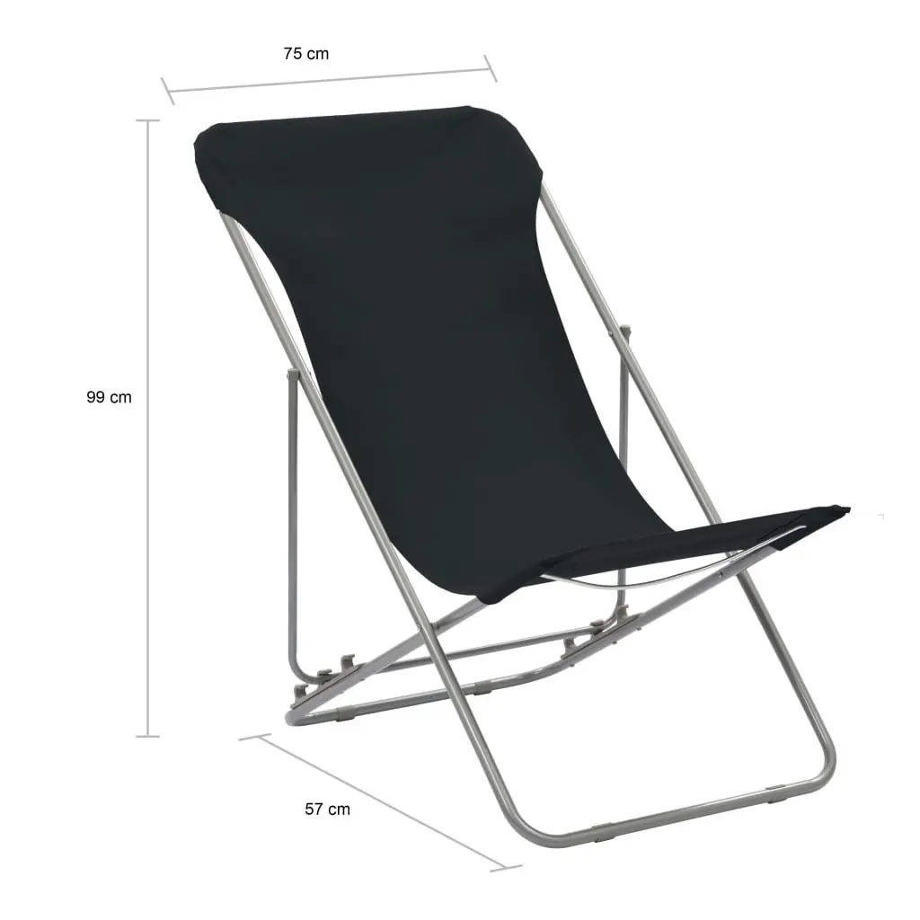 Folding Beach Chairs 2 pcs Steel and Oxford Fabric Black 44359