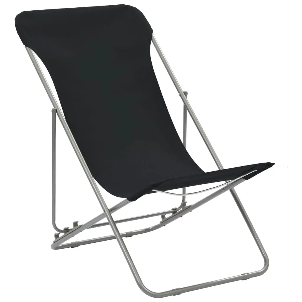 Folding Beach Chairs 2 pcs Steel and Oxford Fabric Black 44359