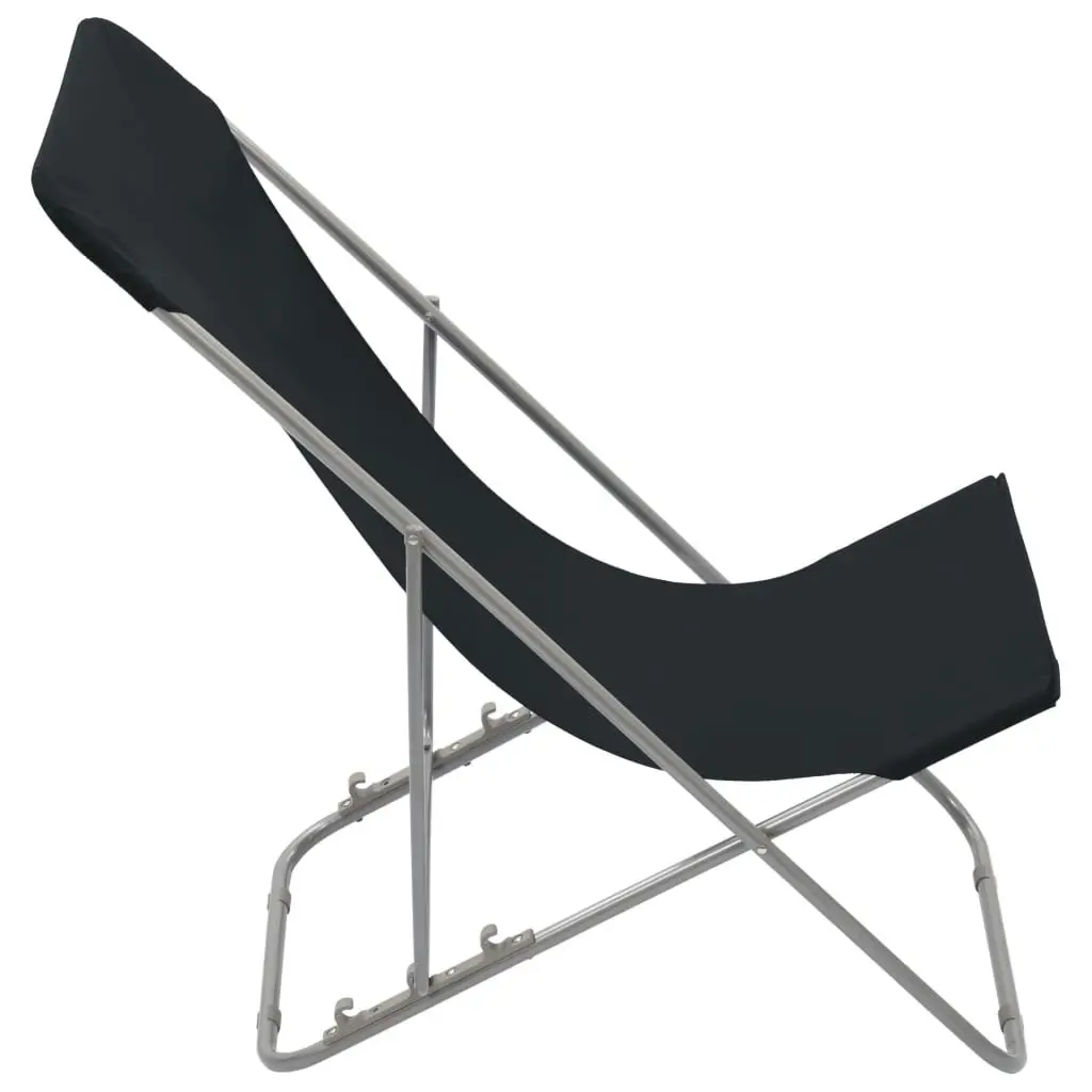 Folding Beach Chairs 2 pcs Steel and Oxford Fabric Black 44359