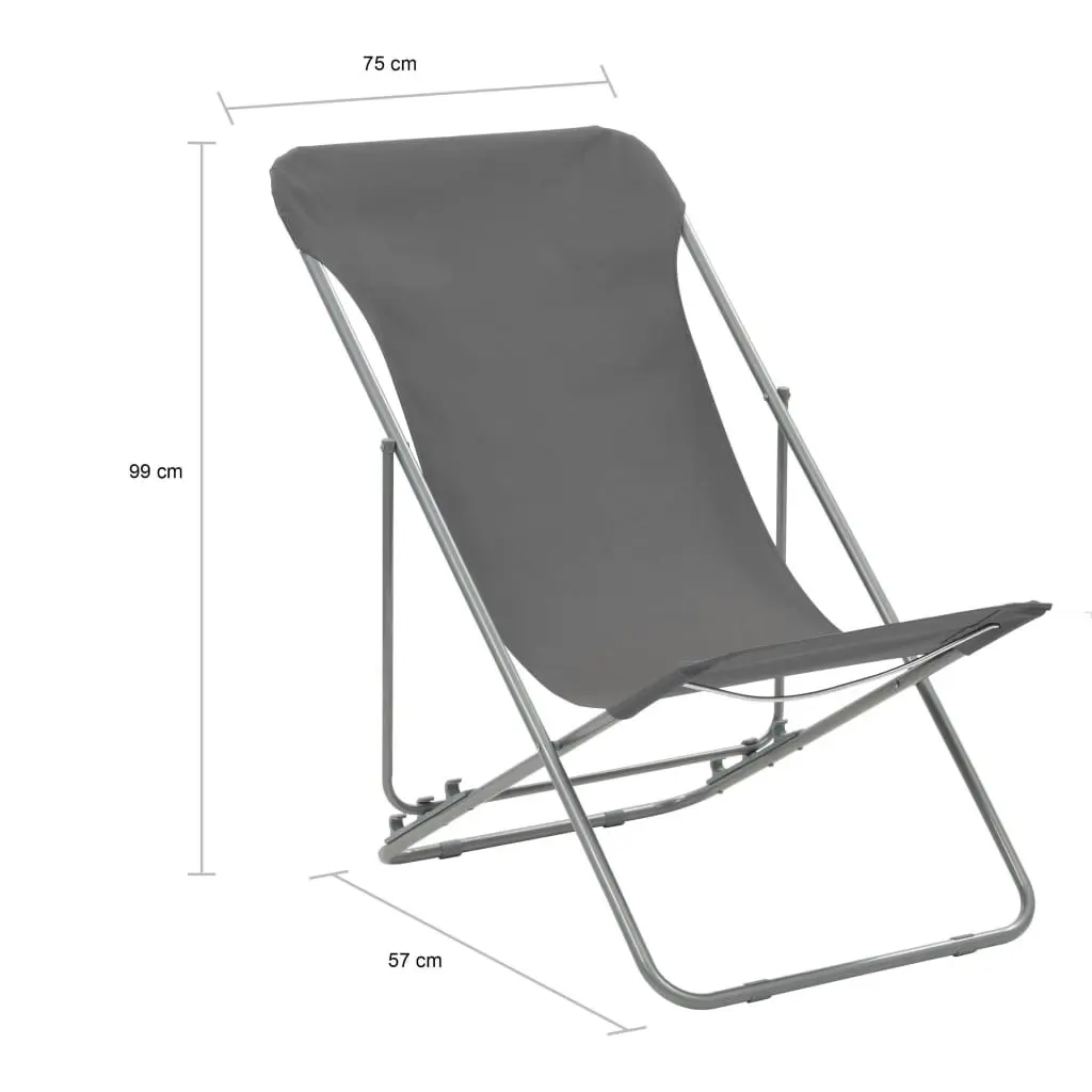 Folding Beach Chairs 2 pcs Steel and Oxford Fabric Grey 44361