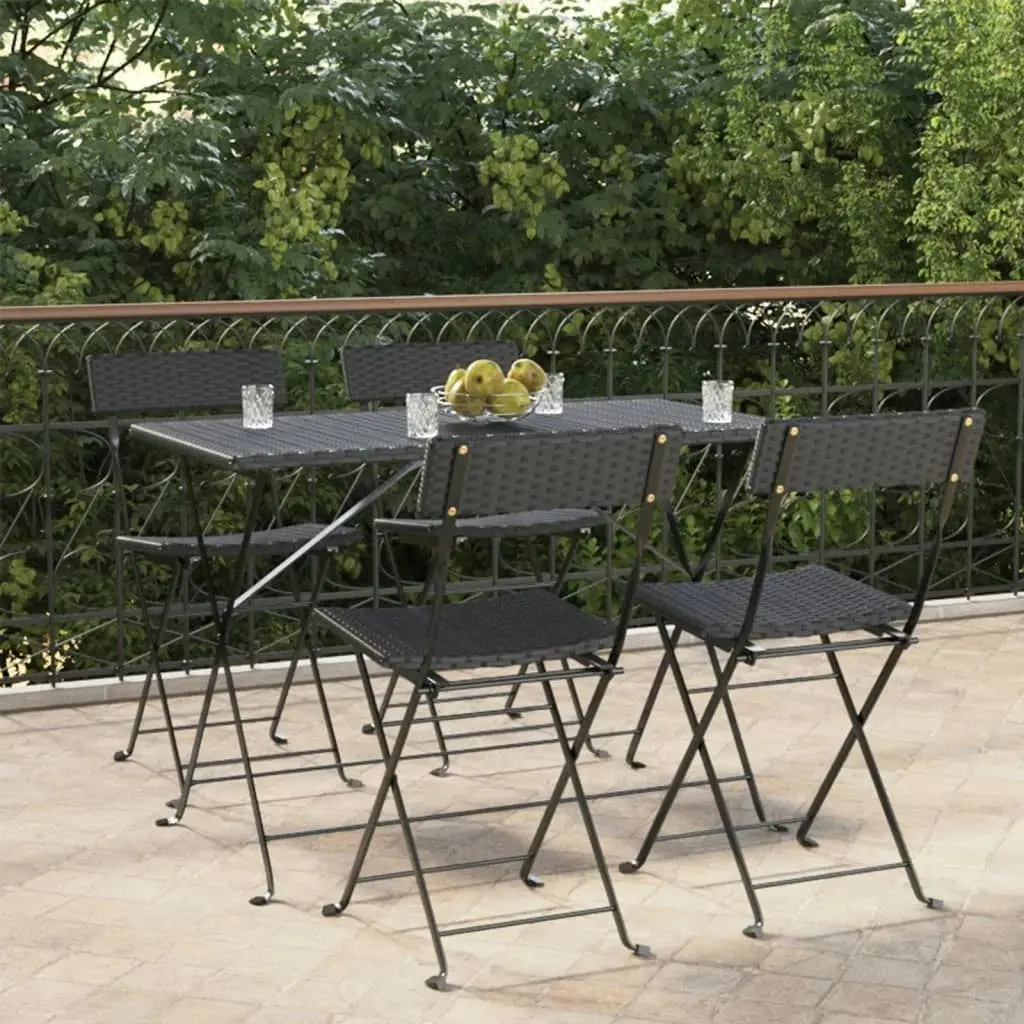 Folding Bistro Chairs 4 pcs Black Poly Rattan and Steel 3152112