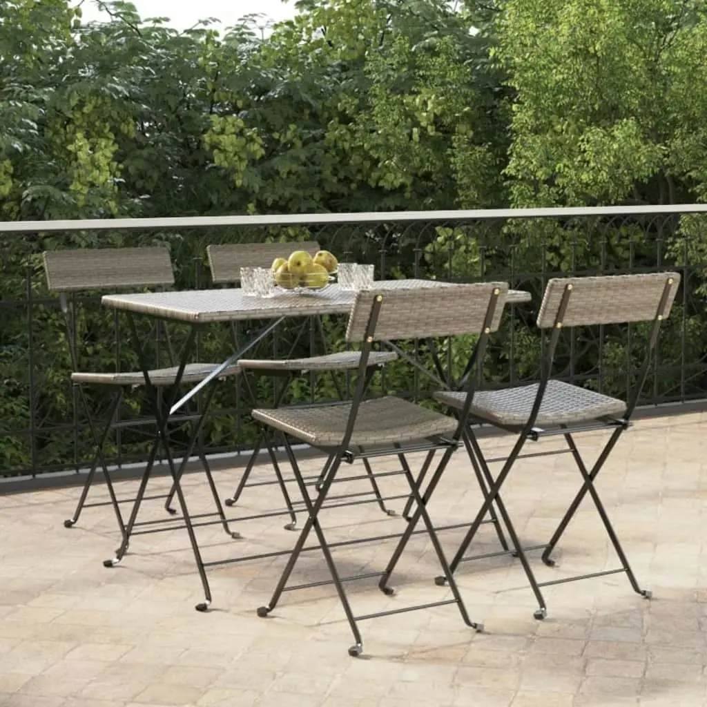 Folding Bistro Chairs 4 pcs Grey Poly Rattan and Steel 3152118