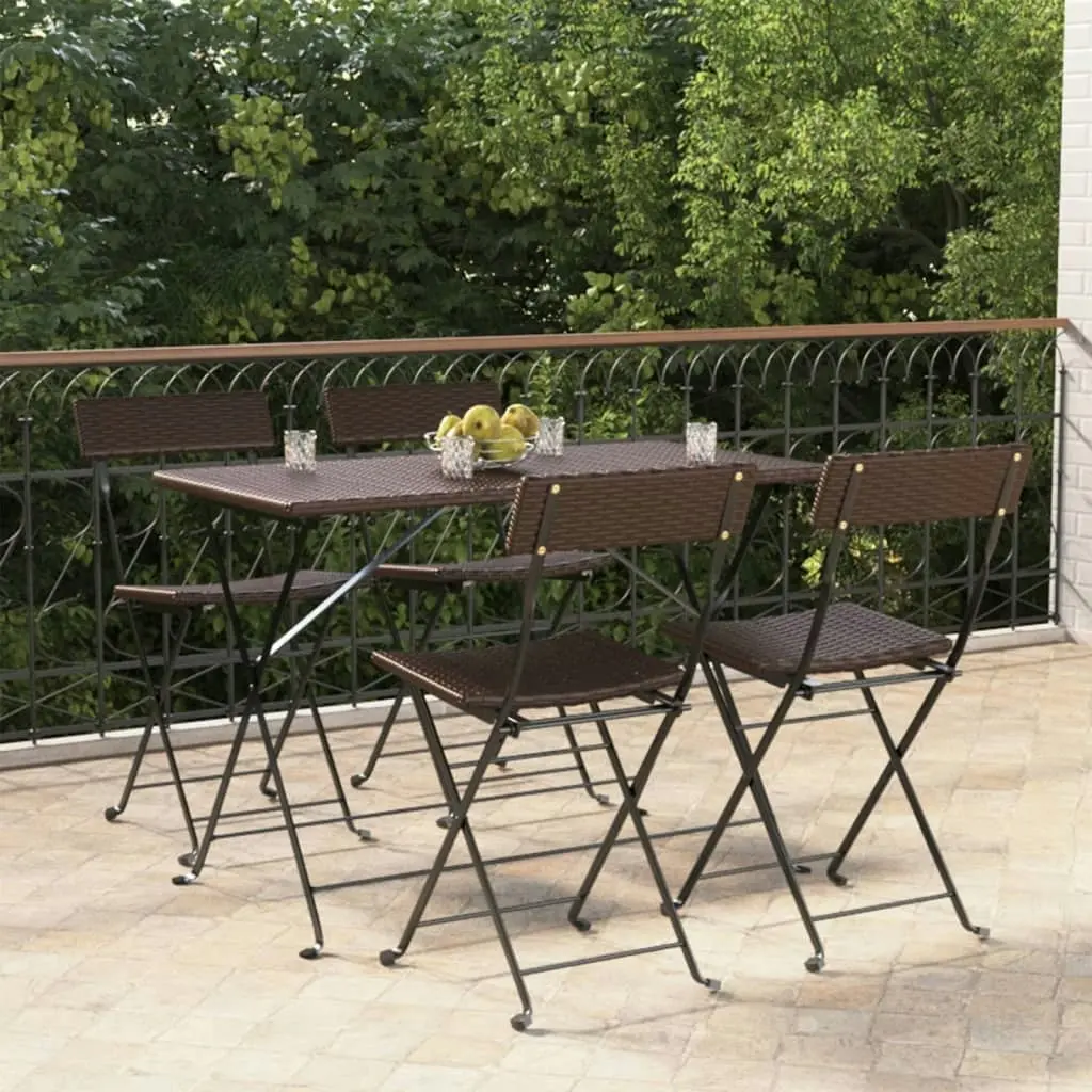 Folding Bistro Chairs 4 pcs Brown Poly Rattan and Steel 3152115