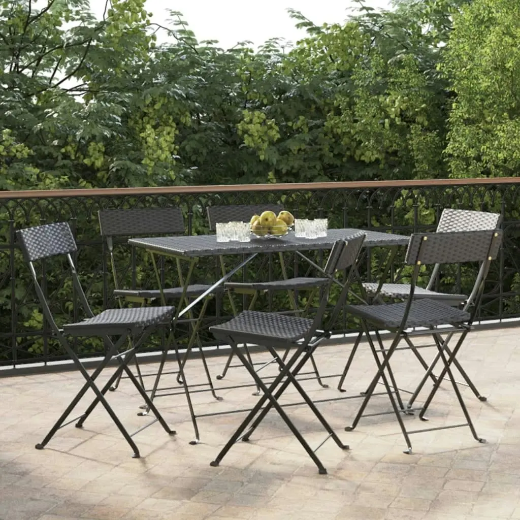 Folding Bistro Chairs 6 pcs Black Poly Rattan and Steel 3152113