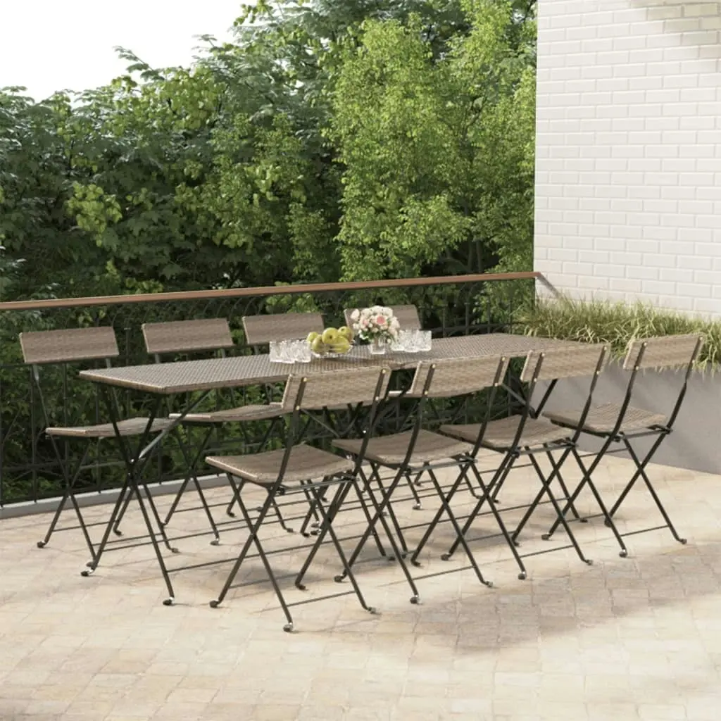 Folding Bistro Chairs 8 pcs Grey Poly Rattan and Steel 3152120