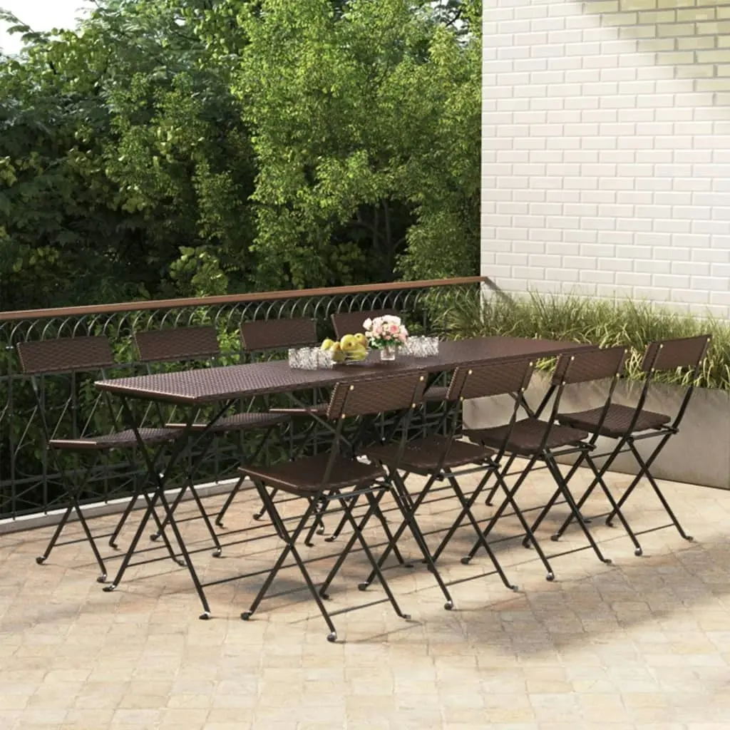 Folding Bistro Chairs 8 pcs Brown Poly Rattan and Steel 3152117