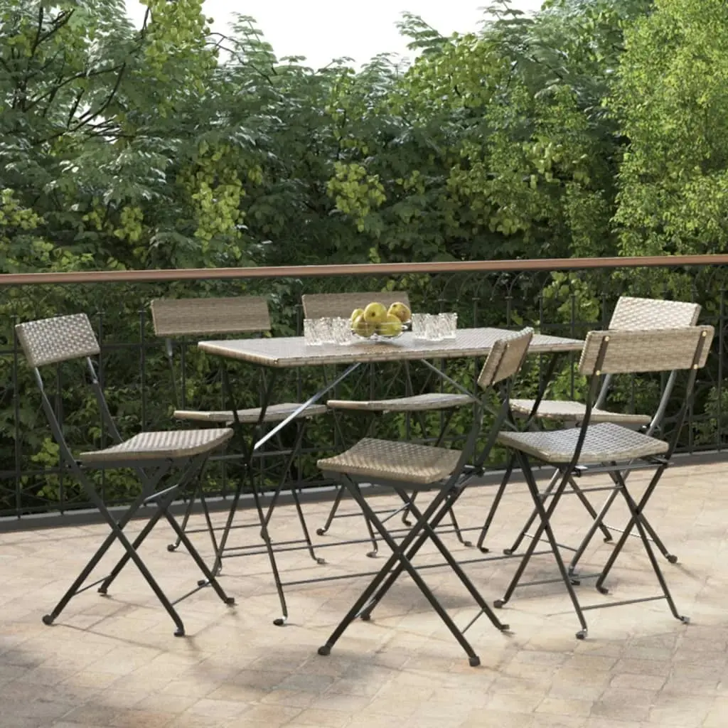 Folding Bistro Chairs 6 pcs Grey Poly Rattan and Steel 3152119