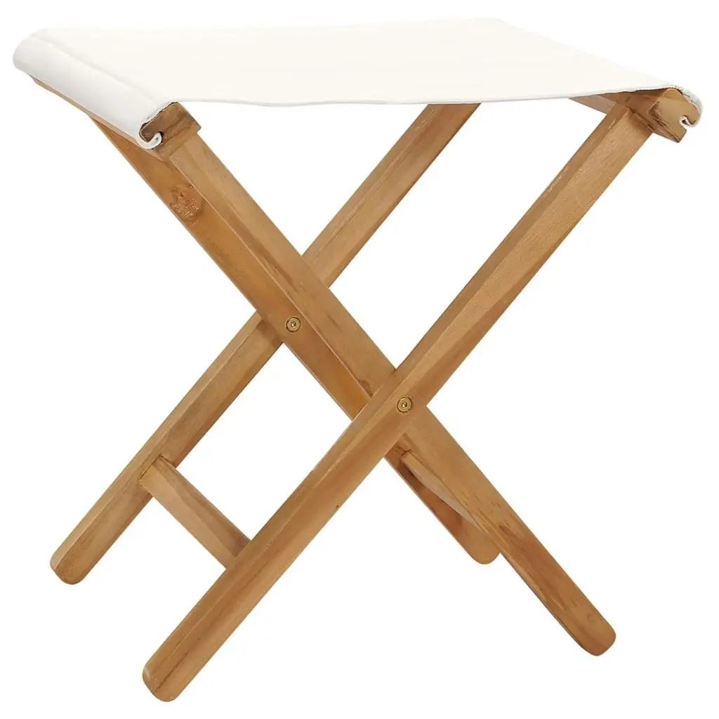 Folding Chairs 2 pcs Solid Teak Wood and Fabric Cream White 310669