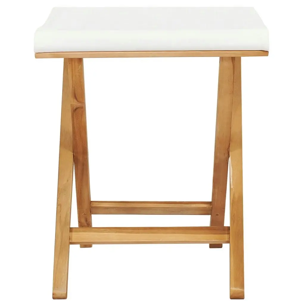 Folding Chairs 2 pcs Solid Teak Wood and Fabric Cream White 310669