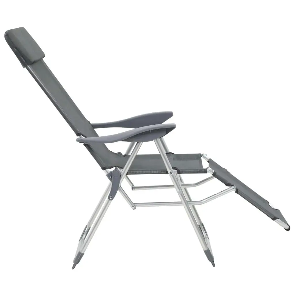 Folding Camping Chairs with Footrests 2 pcs Grey Textilene 360145