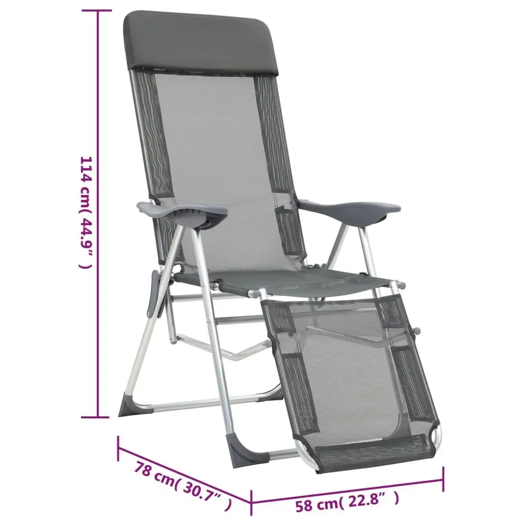 Folding Camping Chairs with Footrests 2 pcs Grey Textilene 360145