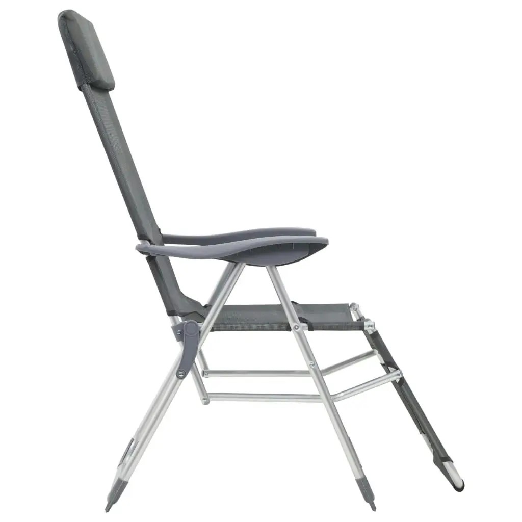 Folding Camping Chairs with Footrests 2 pcs Grey Textilene 360145