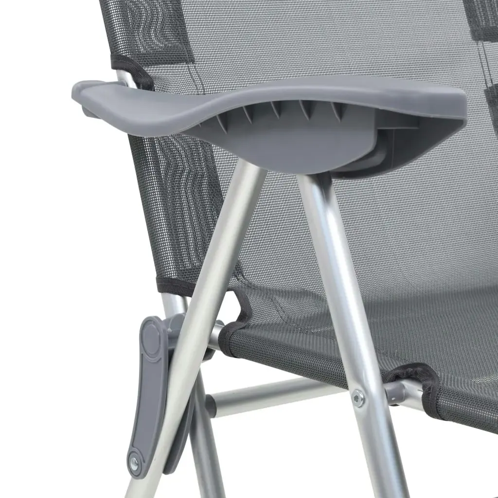 Folding Camping Chairs with Footrests 2 pcs Grey Textilene 360145