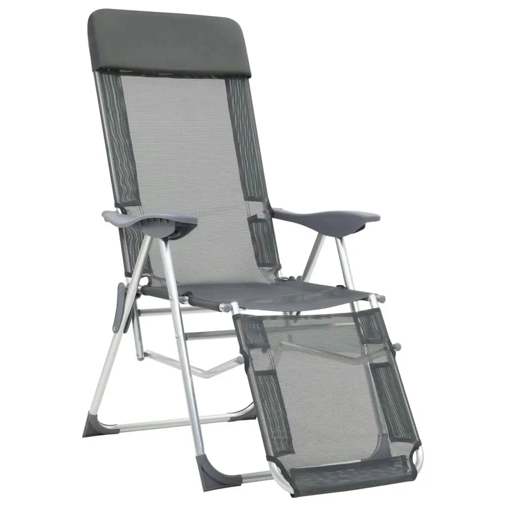 Folding Camping Chairs with Footrests 2 pcs Grey Textilene 360145