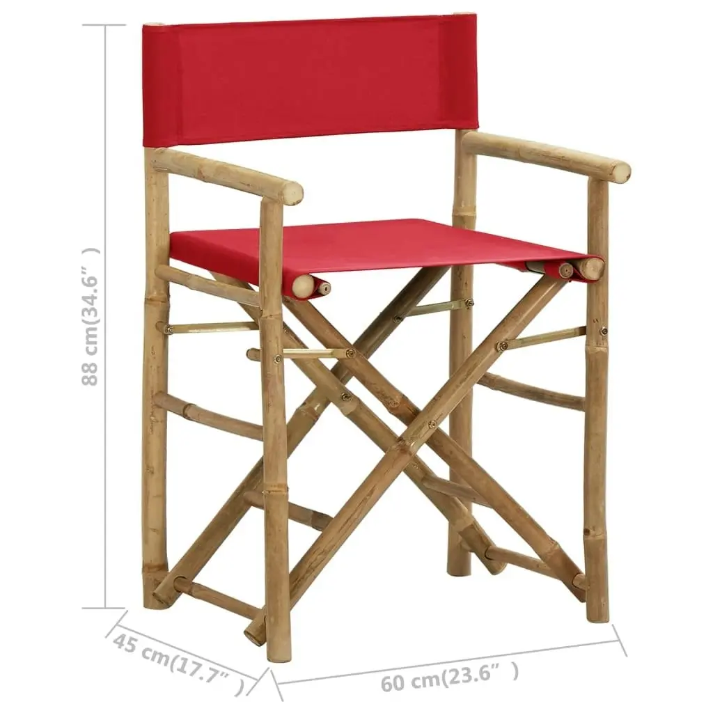 Folding Director's Chairs 2 pcs Red Bamboo and Fabric 313031