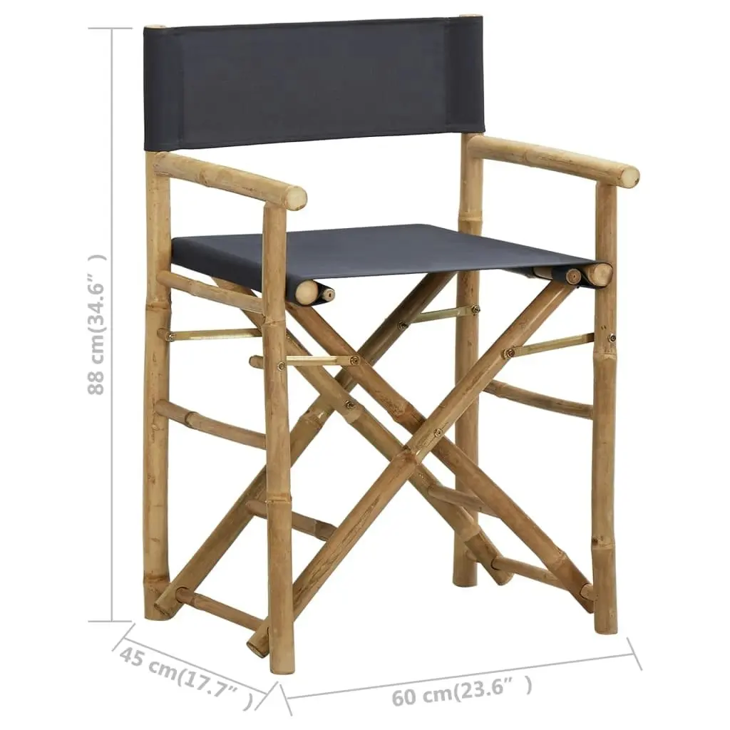 Folding Director's Chairs 2 pcs Dark Grey Bamboo and Fabric 313029