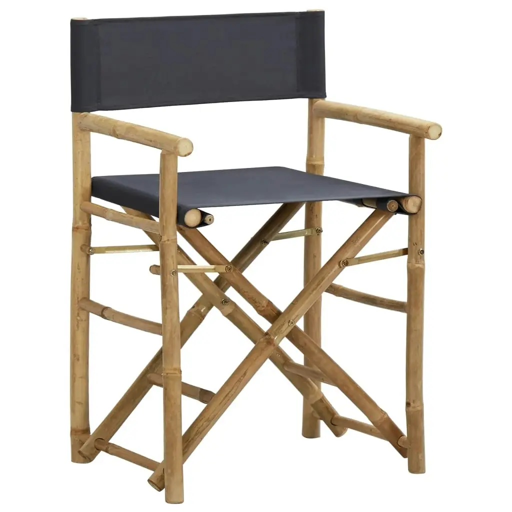 Folding Director's Chairs 2 pcs Dark Grey Bamboo and Fabric 313029