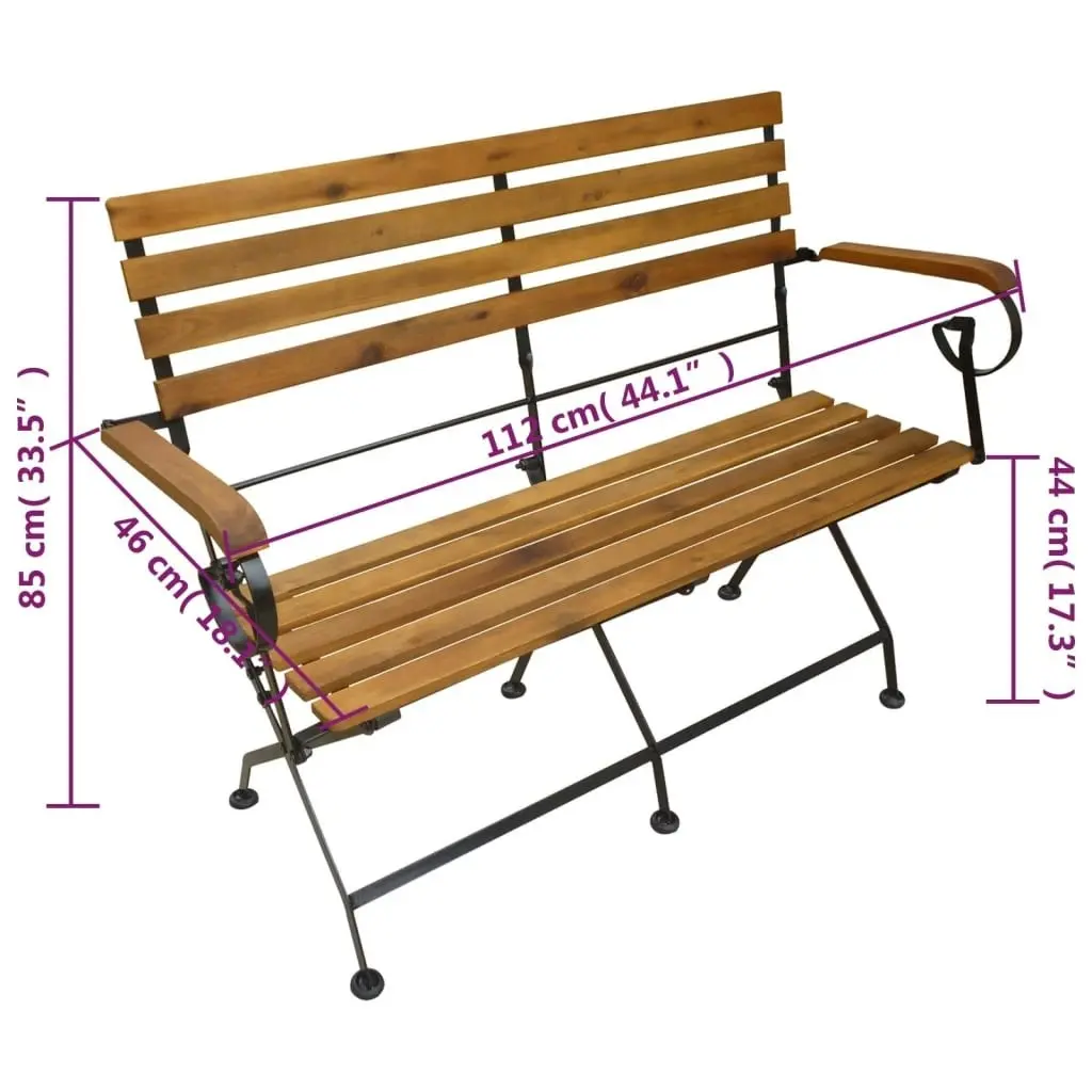 Folding Garden Bench 112 cm Solid Acacia Wood 43736