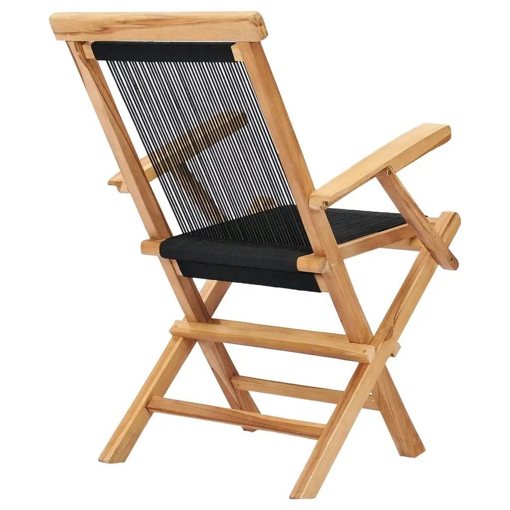 Folding Garden Chairs 2 pcs Solid Teak Wood and Rope 49362