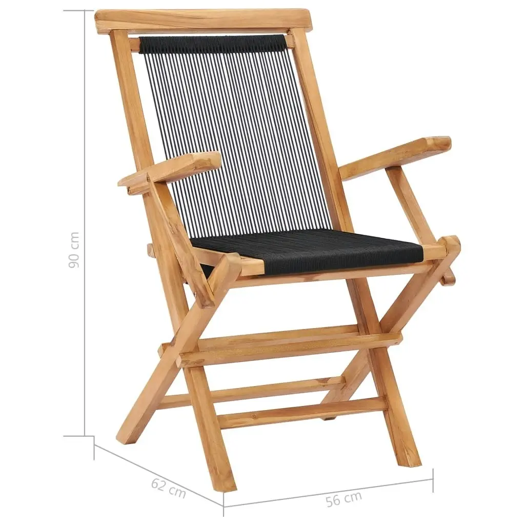 Folding Garden Chairs 2 pcs Solid Teak Wood and Rope 49362