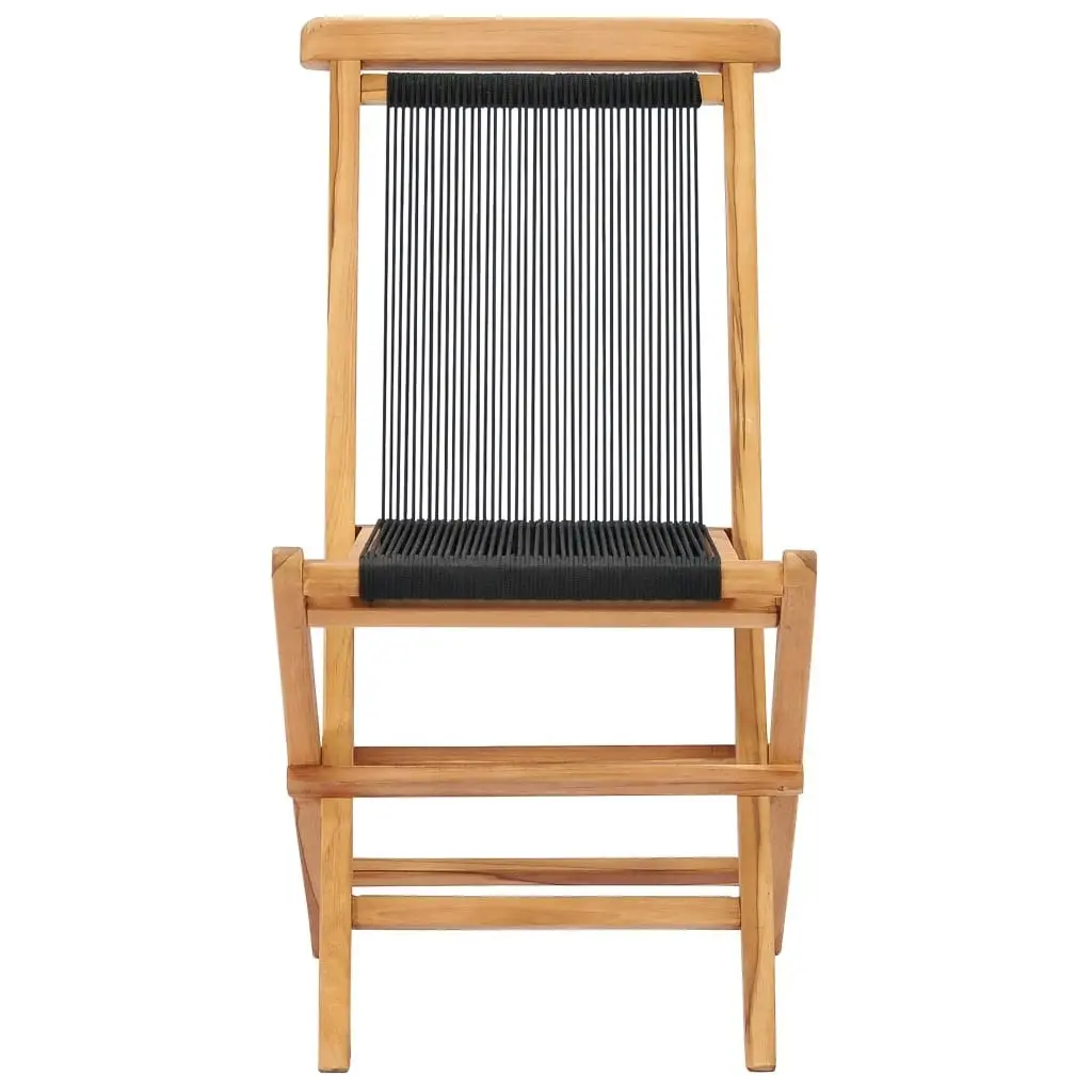 Folding Garden Chairs 2 pcs Solid Teak Wood and Rope 49363