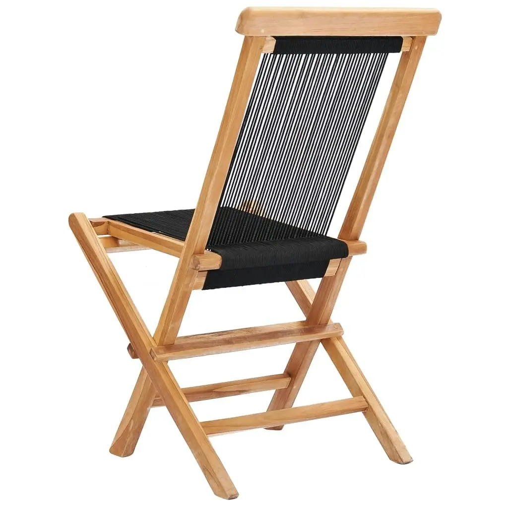 Folding Garden Chairs 2 pcs Solid Teak Wood and Rope 49363