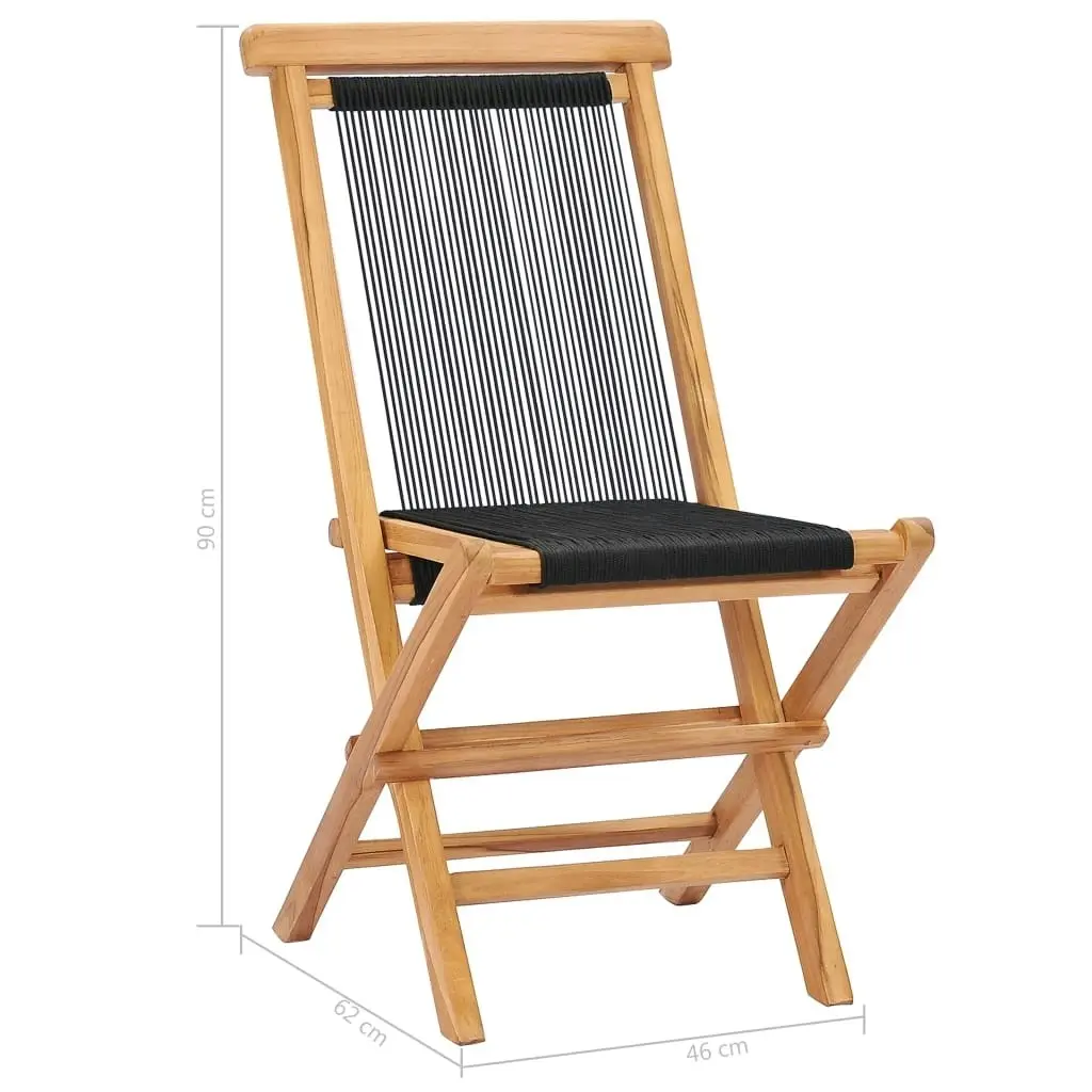 Folding Garden Chairs 2 pcs Solid Teak Wood and Rope 49363