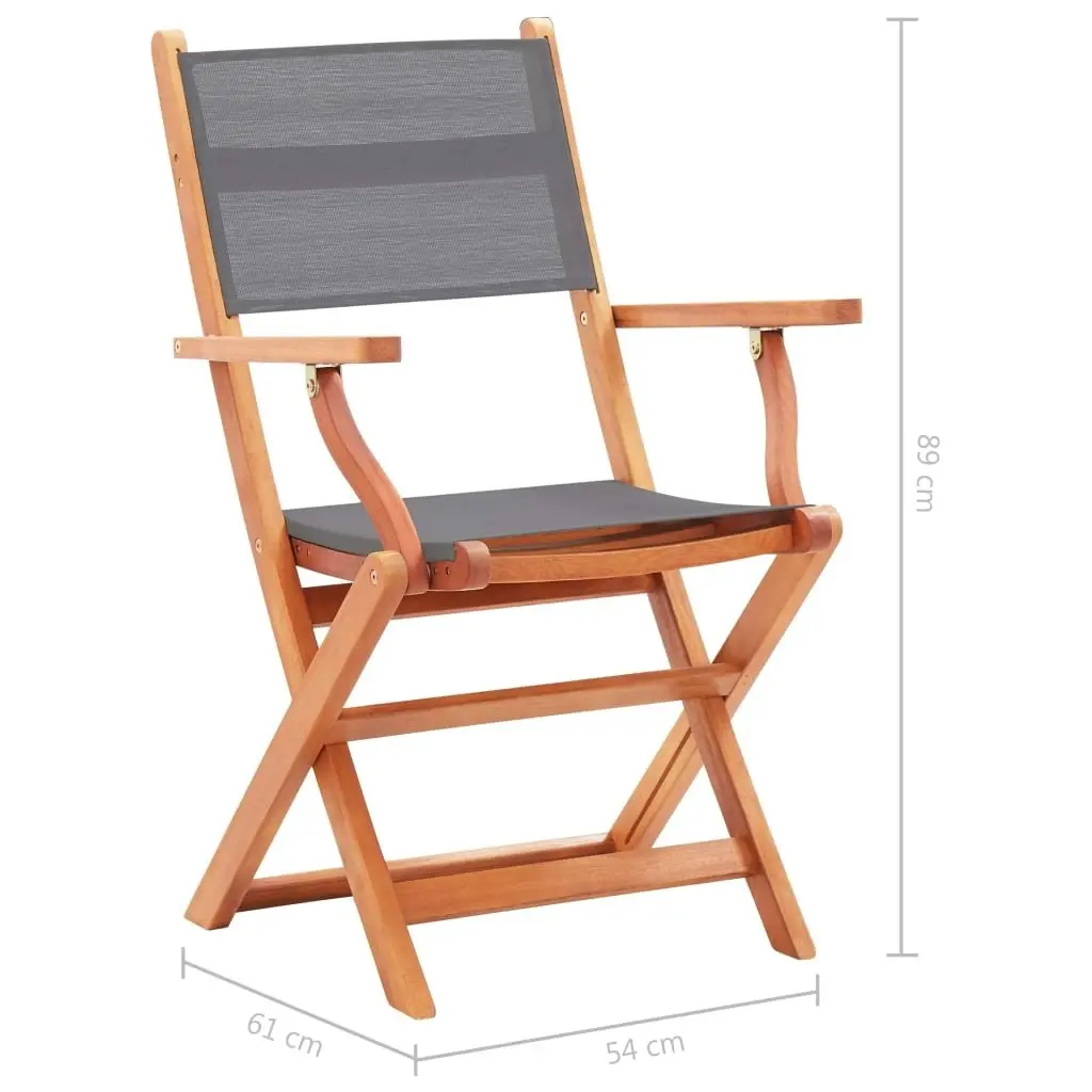 Folding Garden Chairs 4 pcs Grey Solid Eucalyptus Wood and Textilene 48691