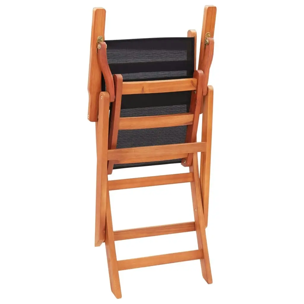 Folding Garden Chairs 4 pcs Black Solid Eucalyptus Wood and Textilene 48693