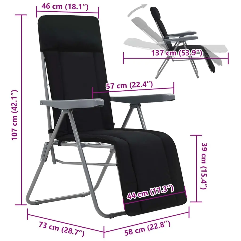 Folding Garden Chairs with Cushions 2 pcs Black 44319