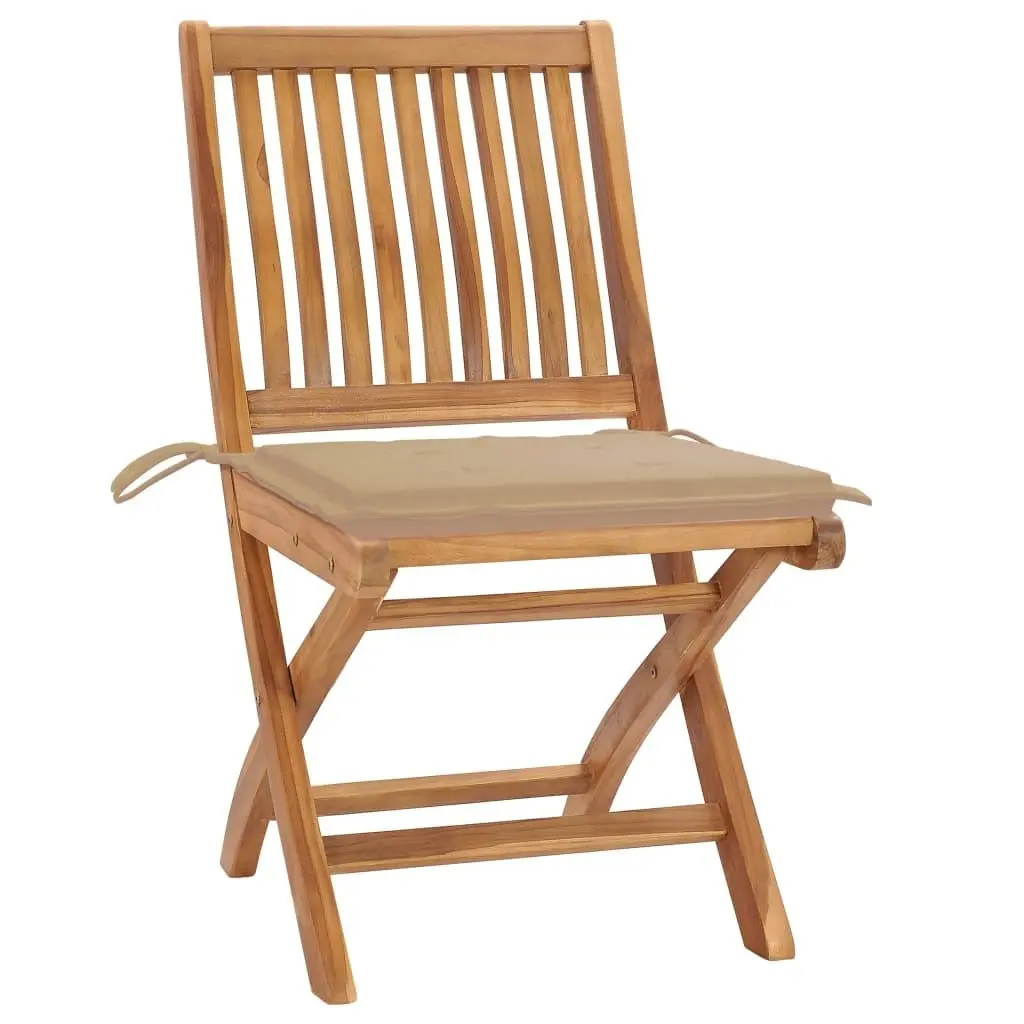 Folding Garden Chairs with Cushions 4 pcs Solid Teak Wood 3072810