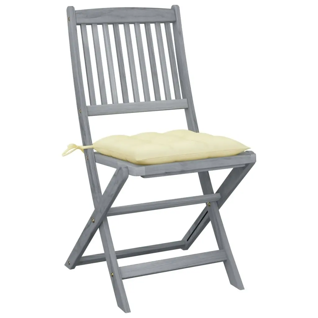 Folding Outdoor Chairs 2 pcs with Cushions Solid Acacia Wood 3064553