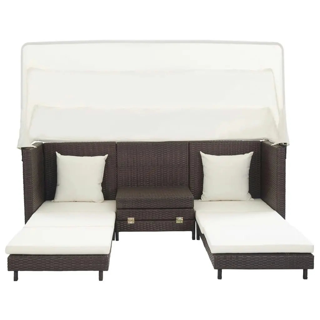 Extendable 3-Seater Sofa Bed with Roof Poly Rattan Brown 46076